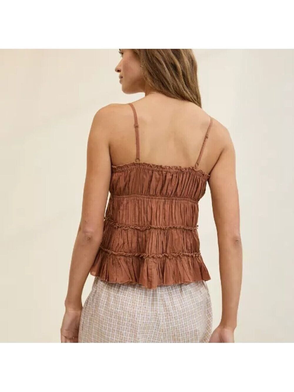 NWT Aerie Brown Tie Front Tiered Tank Top M - Picture 2 of 16